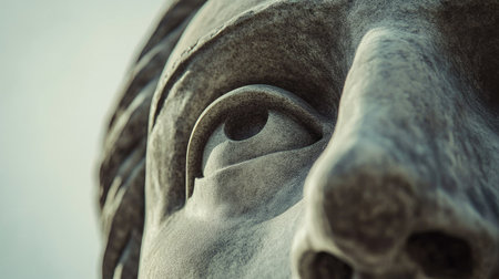 Close-up of Cristo Redentor intricate details, highlighting the craftsmanship of the statue's features and the texture of the stone. No people included.の素材