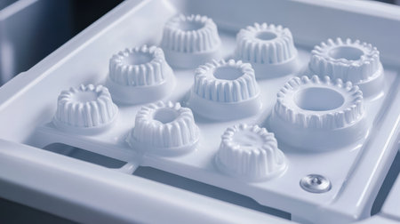 A collection of ultrasonic dental scaler tips placed on a clean white tray.の素材