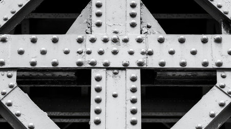 Close-up of industrial iron rivets used in the construction of a bridge.の素材