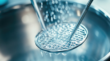 A macro shot of dental instrument sterilization in progress, highlighting safety.の素材