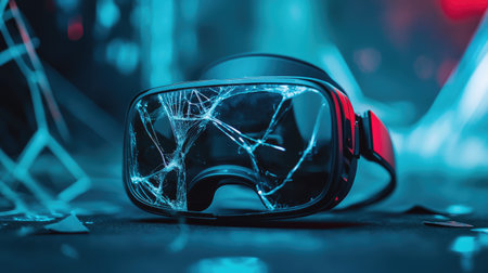 A cracked VR headset lens among intact ones, emphasizing diversity in experience and innovation.の素材