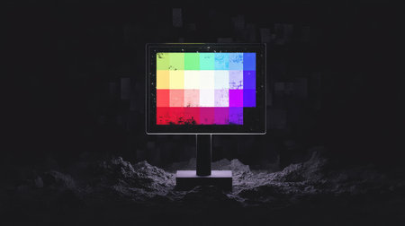 A glitching screen with a colorful pixel standing out, representing diversity through technological imperfection.の素材