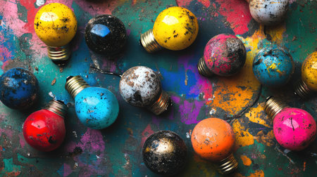 A burned-out LED bulb among vibrant ones, symbolizing the impact of imperfections in diversity.の素材