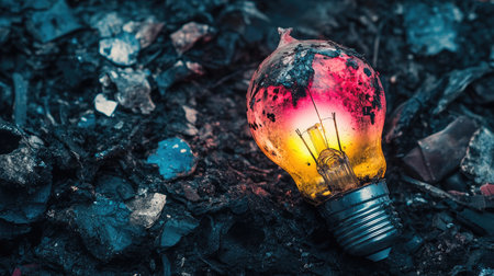 A burned-out LED bulb among vibrant ones, symbolizing the impact of imperfections in diversity.の素材