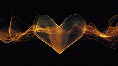 Abstract line art of a heart with a heartbeat wave, symbolizing health and vitality.の素材