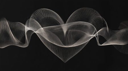 Abstract line art of a heart with a heartbeat wave, symbolizing health and vitality.の素材