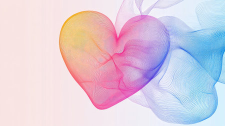 Abstract line art of a heart with a heartbeat wave, symbolizing health and vitality.の素材