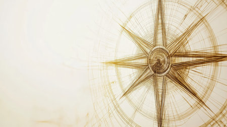 Abstract line art of a compass, symbolizing navigation and exploration, isolated on white.の素材
