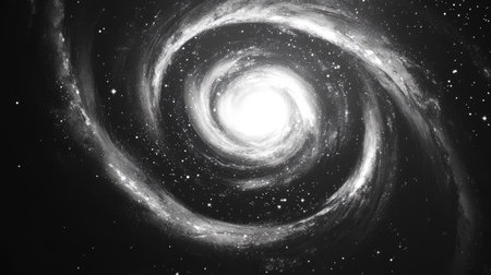 Abstract line art of a spiral galaxy, with interconnected stars symbolizing infinity.の素材