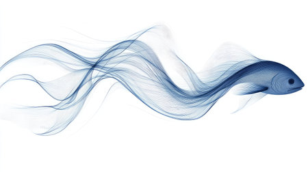 Abstract line art of a fish swimming, with smooth flowing lines symbolizing motion.の素材