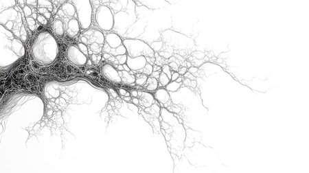 Abstract line art of a tree with intricate branch patterns, isolated on a clean white background.の素材
