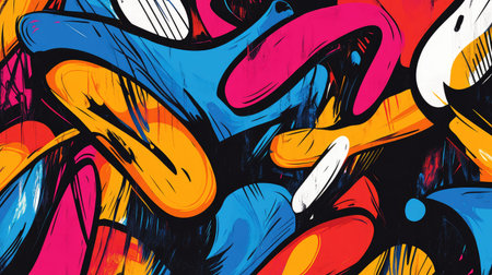 Dynamic line background with chaotic overlapping scribbles in vibrant colors, symbolizing creativity.の素材