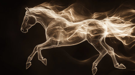 Line art of a horse running, with smooth, dynamic strokes symbolizing energy and movement.の素材