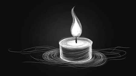 Line art of a candle with a flickering flame, symbolizing light and warmth.の素材