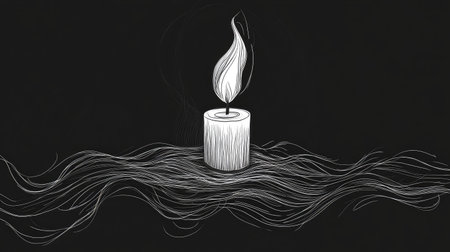 Line art of a candle with a flickering flame, symbolizing light and warmth.の素材