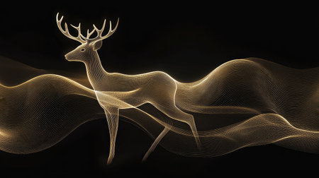 Line art of a deer with elegant antlers, captured in a flowing, minimalist style.の素材