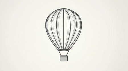 Line art of a hot air balloon floating, with simple and clean lines symbolizing freedom.の素材