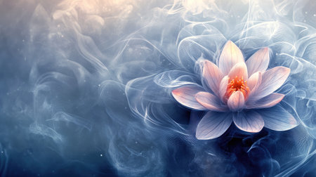 A 3D wallpaper with a simple flower motif, surrounded by wisps of soft steam, conveying a sense of relaxation and elegance.の素材