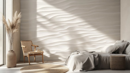 A stylish 3D wallpaper with subtle, flowing line art, on a soft white background, perfect for creating a calm and contemporary look.の素材