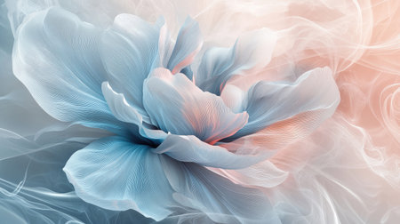 A single, abstract flower pattern on 3D wallpaper, with soft steam curling up from the base, adding a dreamy and calm effect.の素材