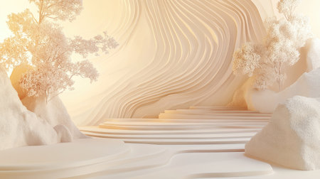 A sleek 3D wallpaper with fine line art patterns, placed on a light, pastel-colored background, creating a soft and calming effect.の素材