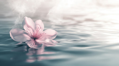A single flower pattern on 3D wallpaper with delicate, soft steam floating around it, enhancing the calm and peaceful vibe.の素材