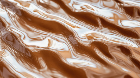 Glossy melted chocolate forming rippling patterns on a flat surface, with soft highlights emphasizing its smooth texture.の素材