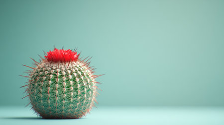 A vibrant blooming Mammillaria spinosissima cactus with its spiny pincushion, offering a clean background with space for copy or designの素材