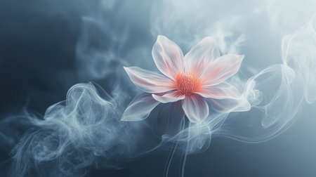 Elegant 3D wallpaper with a minimalist single flower design, surrounded by soft, wispy steam, evoking a tranquil ambiance.の素材
