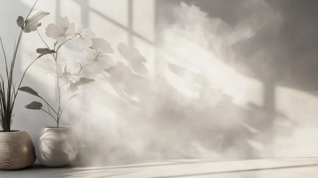 A subtle single flower design on 3D wallpaper, with soft steam rising gently, creating a peaceful, almost ethereal visual effect.の素材