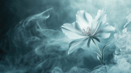 Minimalistic 3D wallpaper featuring a single delicate flower, surrounded by soft steam, creating a peaceful and ambient atmosphere.の素材