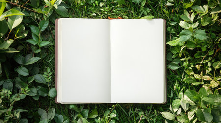 Create 10 prompts for stock photos related to Sketchbook on a vibrant background Copy space Top view of a blank open notebook with 100-200 characters and ending withの素材