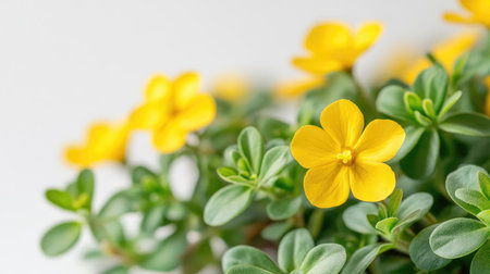A beautiful close-up of Portulaca oleracea (Common Purslane) flowers, showcasing vivid colors with a blurred background and space for copyの素材