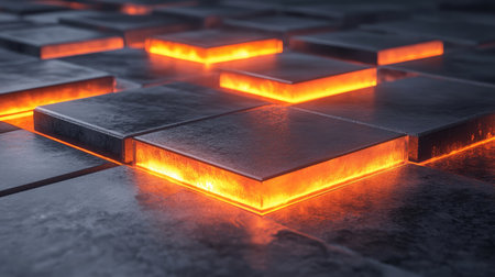 A dynamic image of Crossmatic tiles being magnetically pulled into position, with a glowing effect.の素材