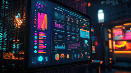 A digital leaderboard for Crossmatic competition displayed on a large screen, with vibrant UI elements.の素材