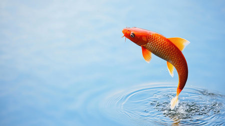 A carp leaping out of the water, creating ripples of good fortune under a clear blue sky.の素材