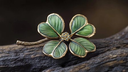 A macro shot of a perfectly formed four-leaf clover, capturing the fine details and its legendary luck charm.の素材