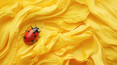 A single ladybug resting on a vibrant yellow flower, creating a striking contrast and a sense of good fortune.の素材
