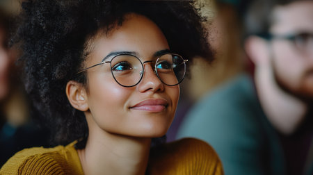 Close-up of a persons face as they listen carefully to a colleague, showing understanding and interest.の素材