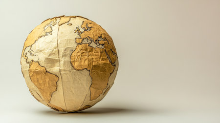 An artistic globe made from recycled paper, symbolizing global efforts toward recycling and sustainability.の素材