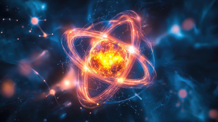 Close-up of abstract atom or molecule structure with emphasis on medical science, highlighting chemical bonds and molecular interactions for a research-focused designの素材