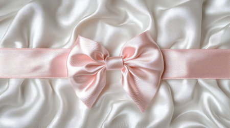 A pink bow tied elegantly on a white gift box.の素材