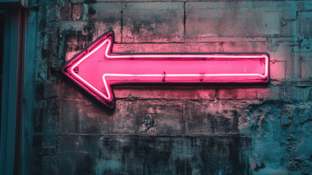 A pink neon arrow pointing towards the future.の素材