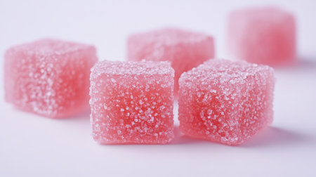 A pink jelly candy placed on a clean white background.の素材