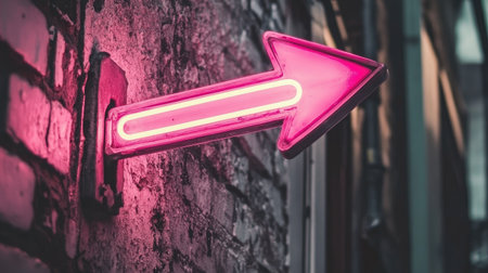 A pink neon arrow pointing towards the future.の素材