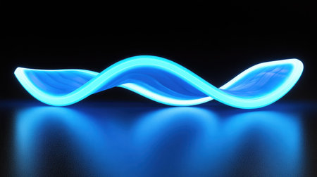 Abstract blue neon light waves in a dark room.の素材