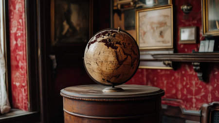 A cracked globe resting on a podium, symbolizing the fragility of global political decisions.の素材