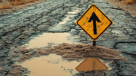 A campaign sign planted in quicksand, symbolizing empty promises during elections.の素材