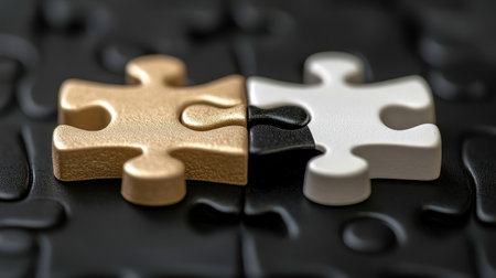 Black and White puzzle pieces fitting together, illustrating racial differences and unity.の素材