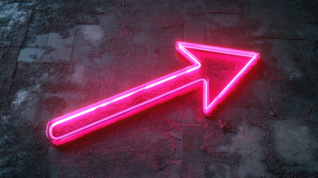 A pink neon arrow pointing towards the future.の素材